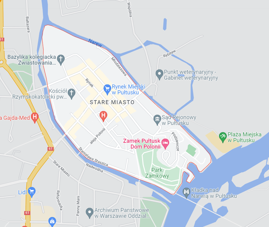 Mapa Pułtuska - stare miasto