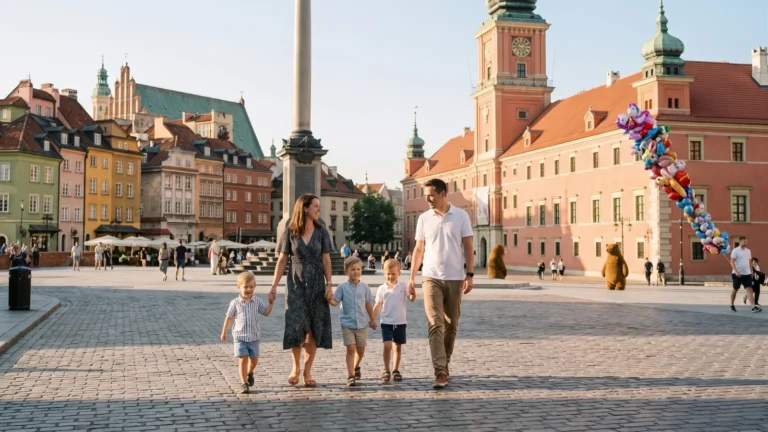 Rodzina z dziećmi podczas zwiedzania Warszawy