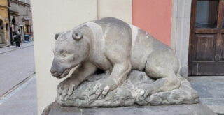 Kamienny Niedźwiedź w Warszawie przed kościołem ojców jezuitów zdj. 3